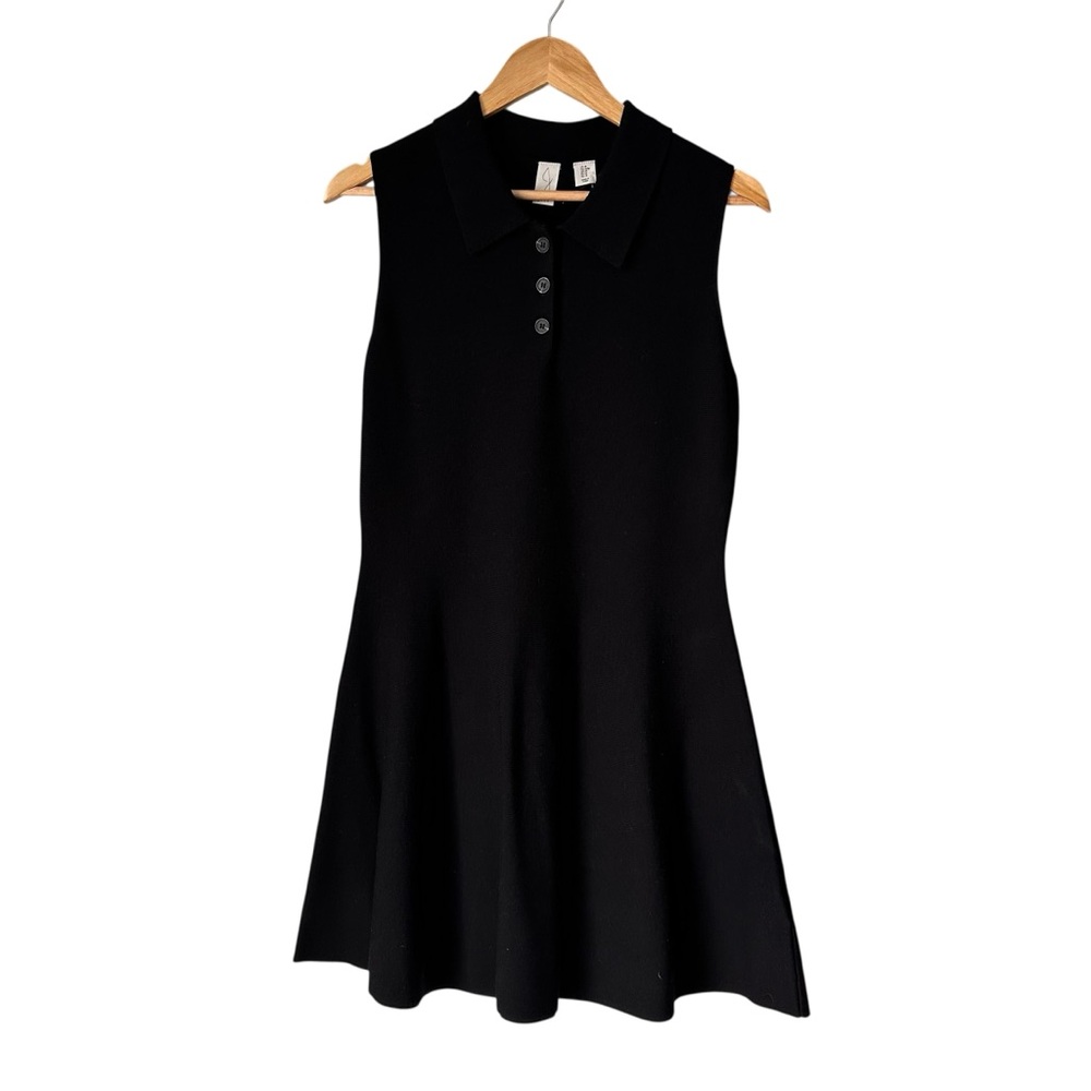 Joie Sleeveless Black Collared Sleeveless Polo Dress, Medium